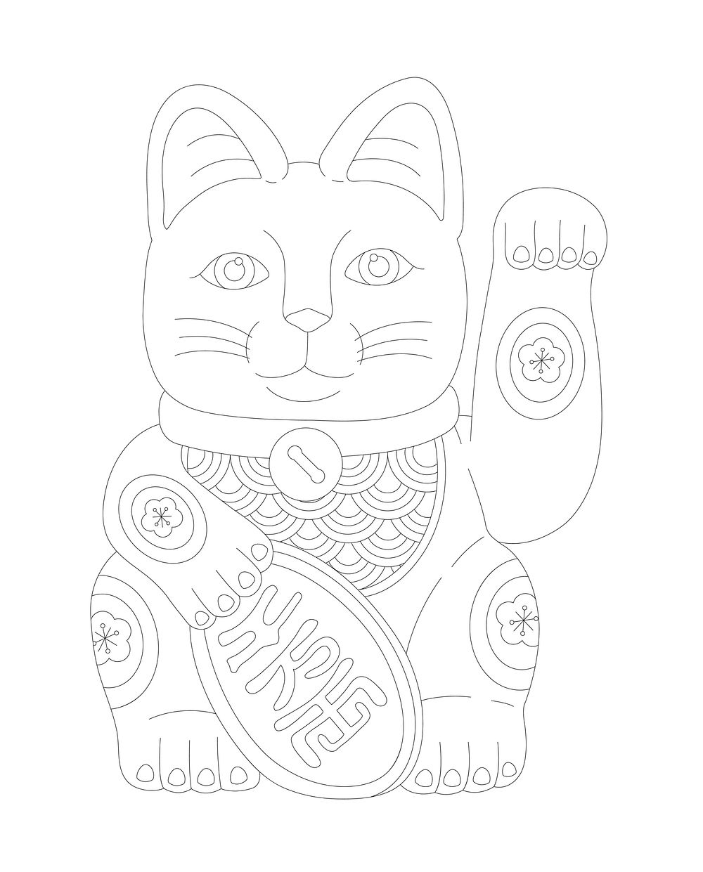 Japanese beckoning cat adult coloring