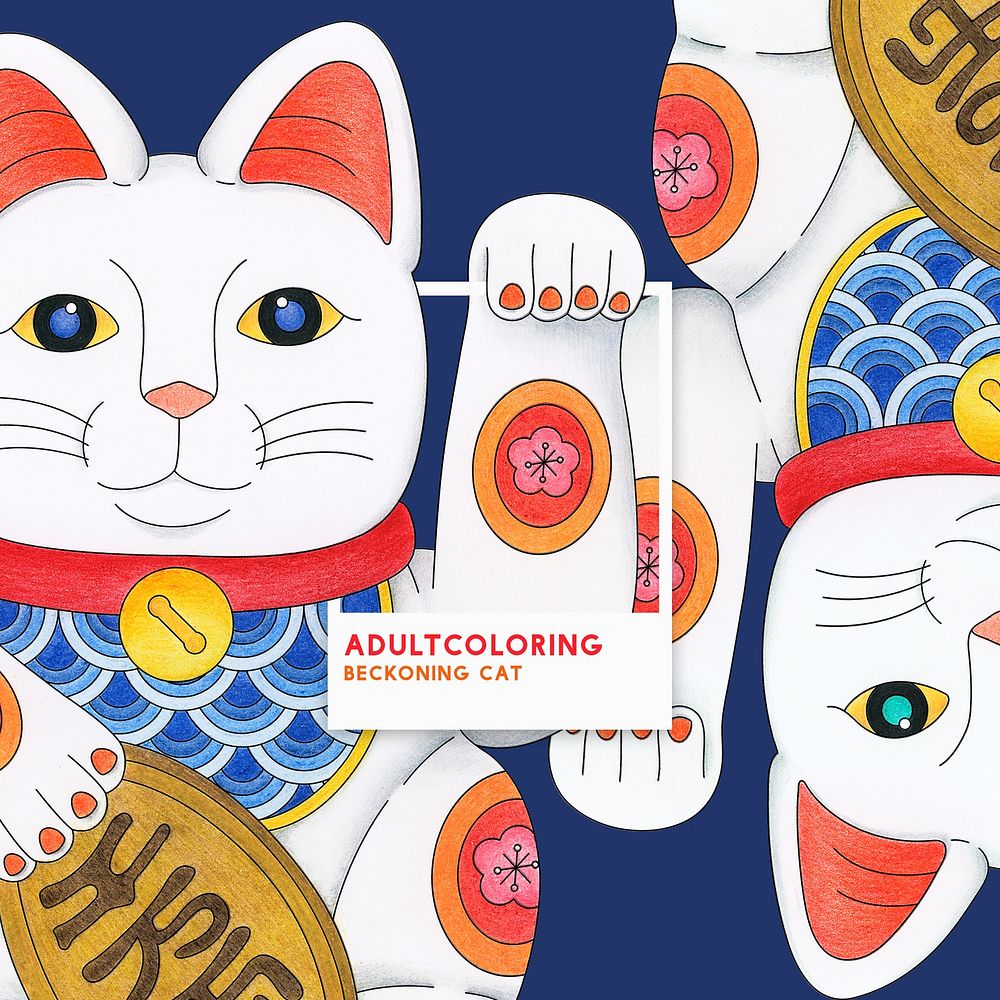 Japanese beckoning cat adult coloring page