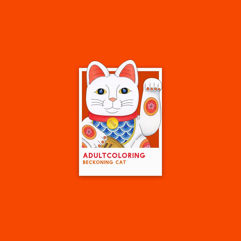 Japanese beckoning cat adult coloring page