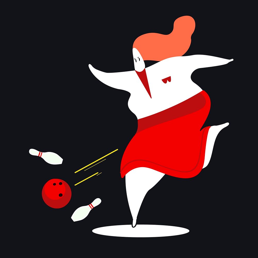 Character illustration of a woman playing bowling