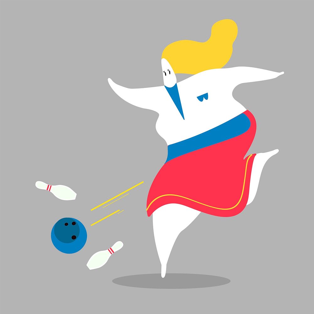 Character illustration of a woman playing bowling