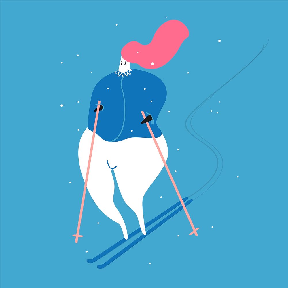 Character illustration of a woman skiing