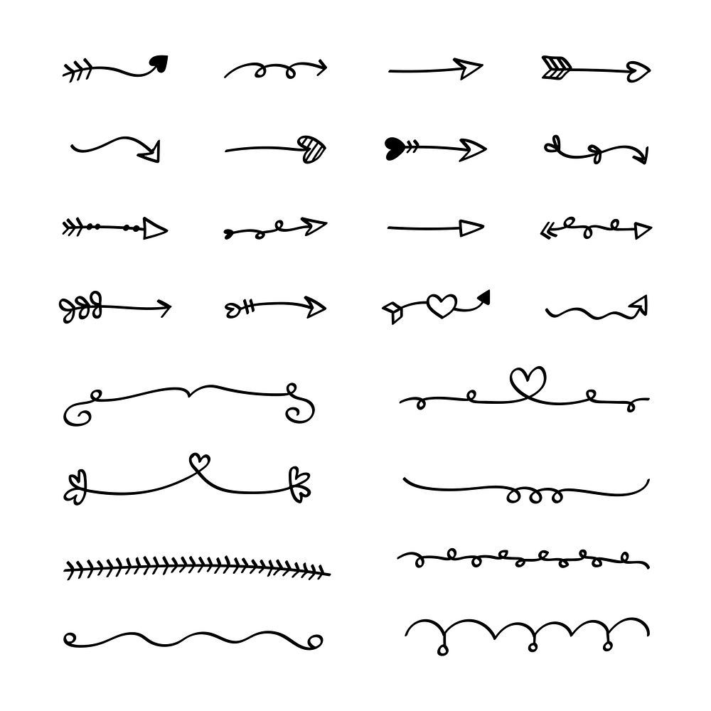 Collection of arrows doodle style illustration
