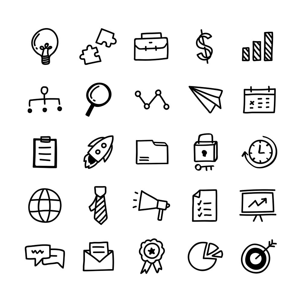 Collection of illustrated business icons