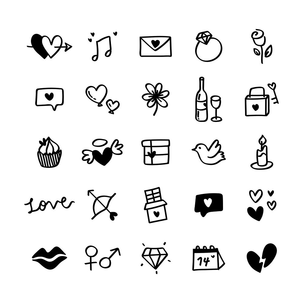 Collection of illustrated valentine's icons