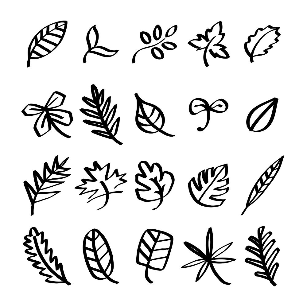 Collection of leaf doodles illustration