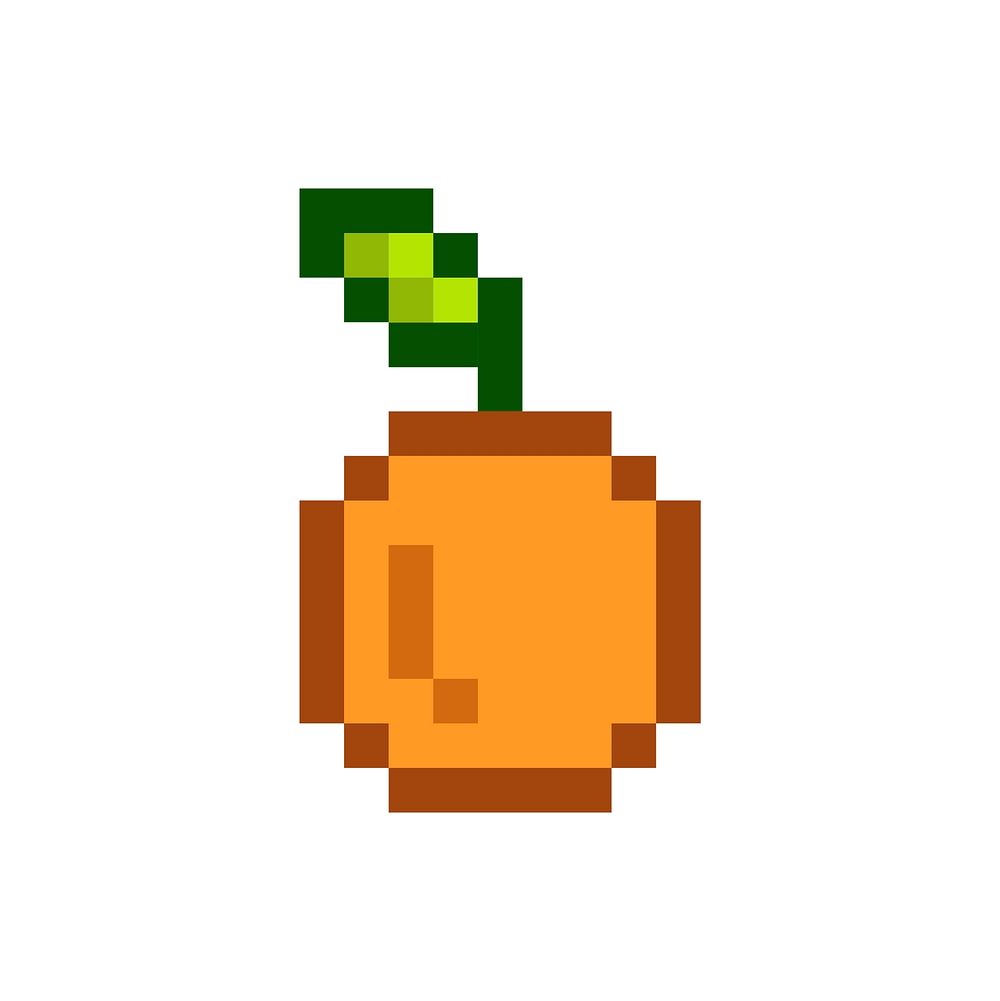 An orange pixelated fruit graphic