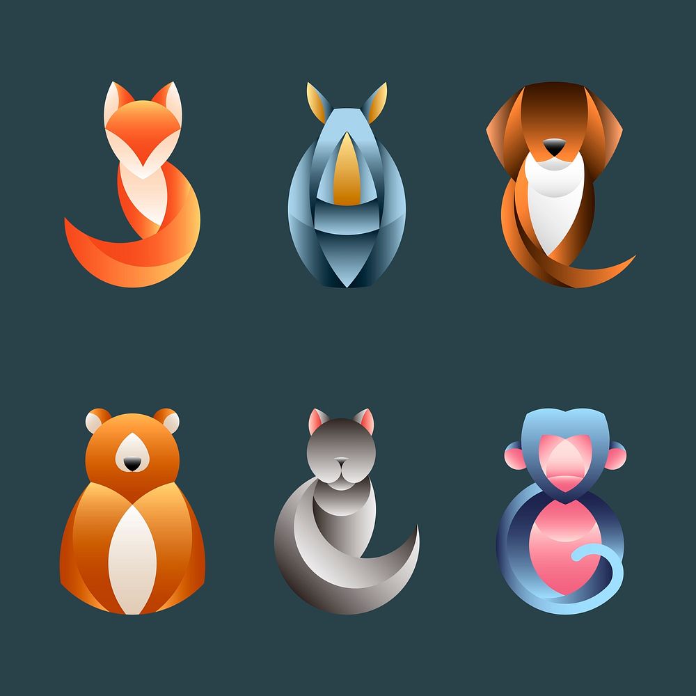 Set of geometrical animal design vectors