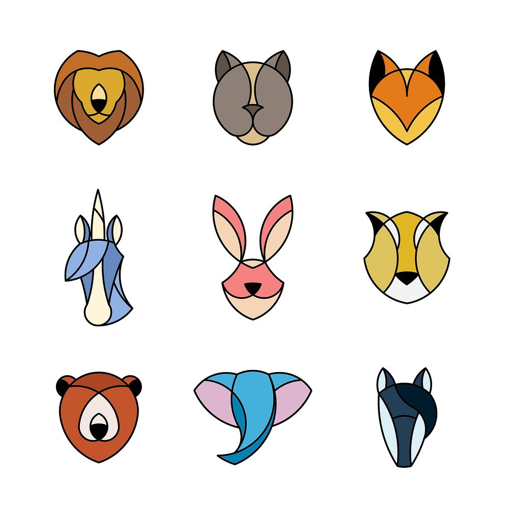Set of linear graphic of animal heads