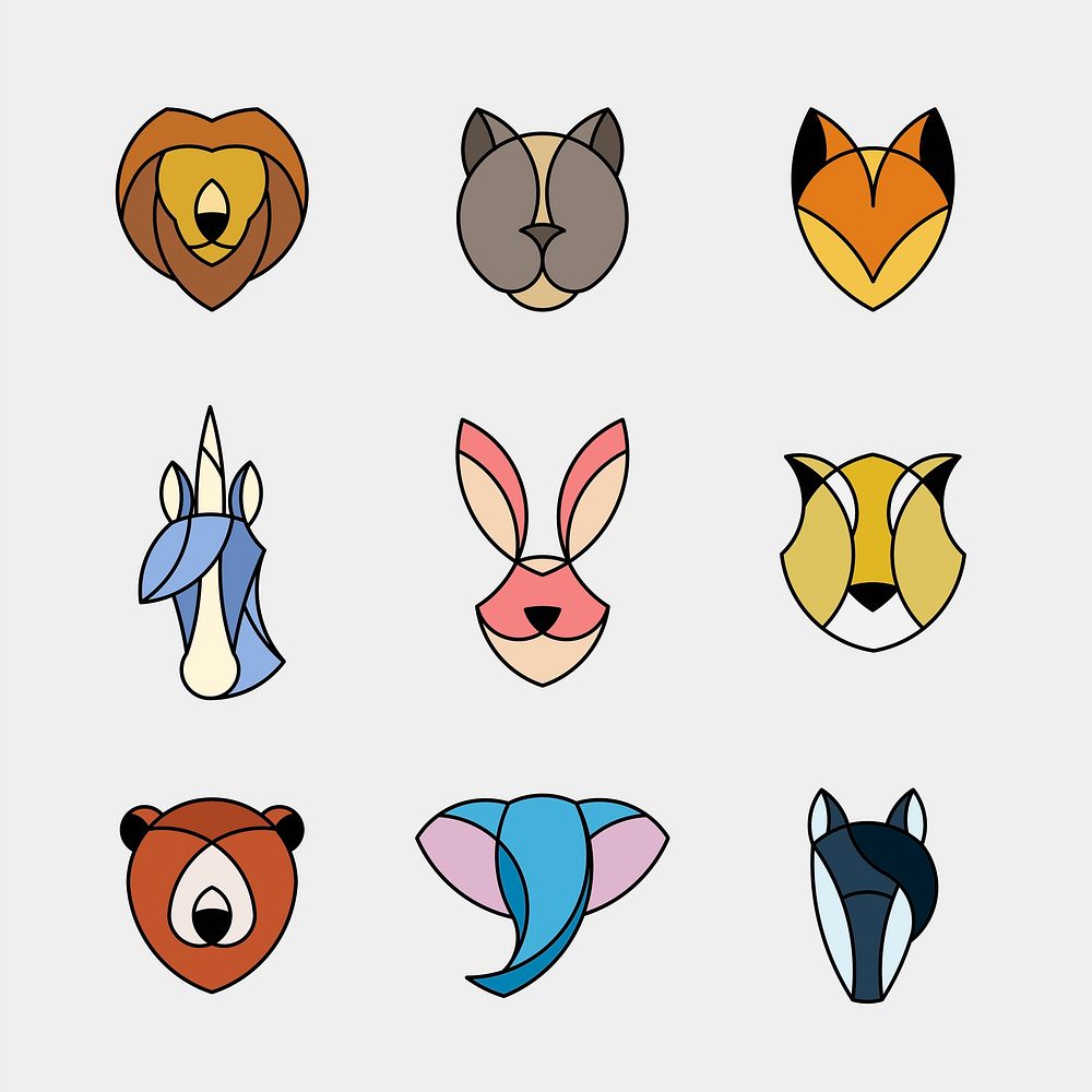 Set of linear graphic of animal heads