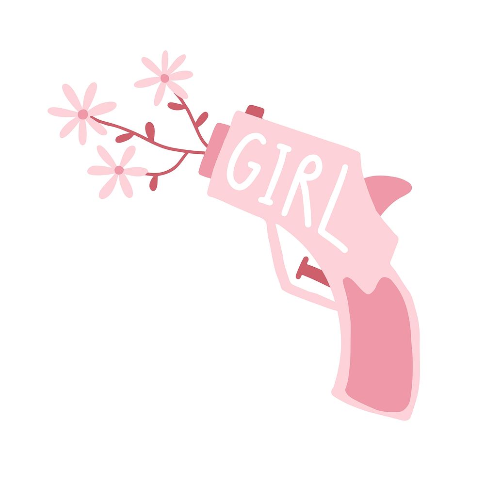 Pink girl gun shooting out flowers vector
