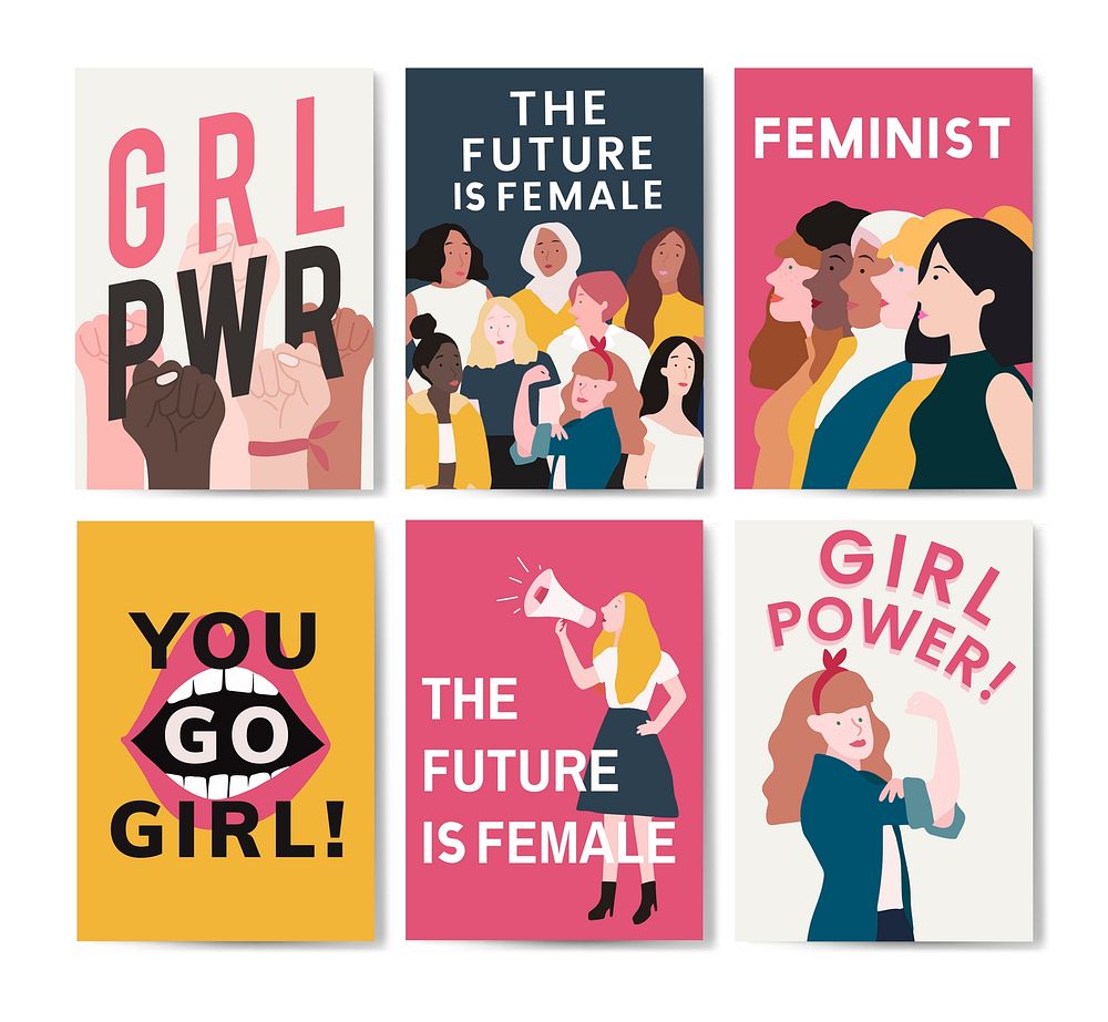 Collection of feminist message poster vectors