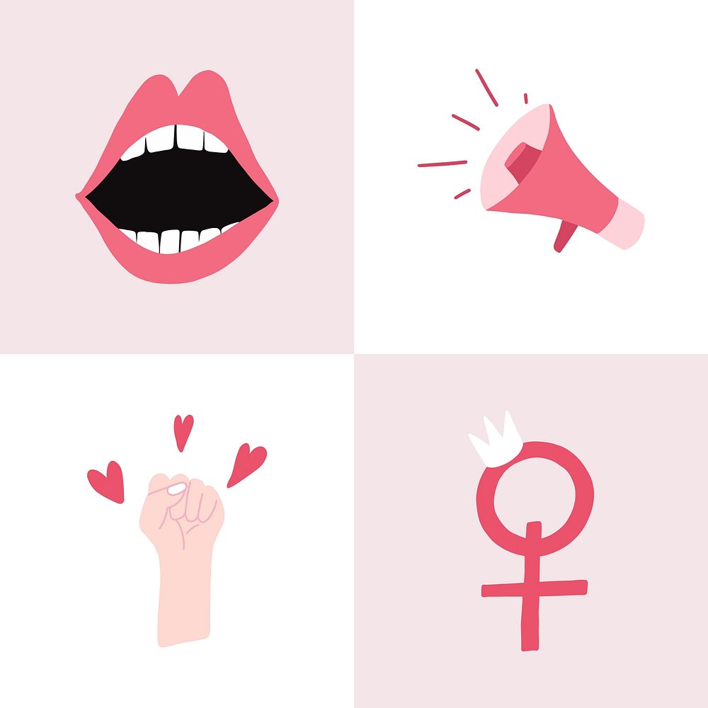 Set of pink feminist badge vectors