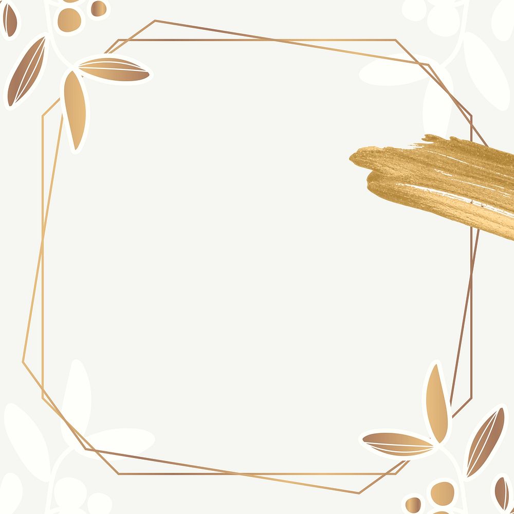 Golden floral hexagon frame vector