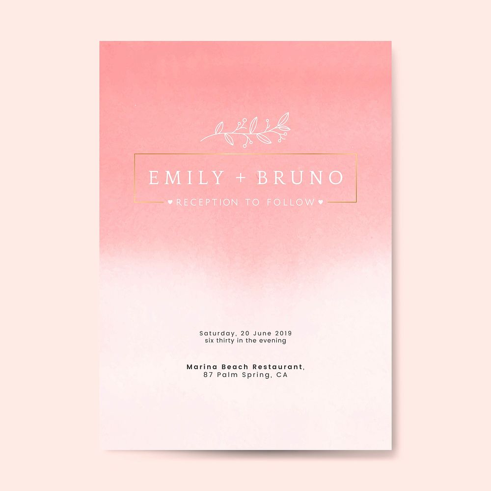 Pink wedding invitation card vector