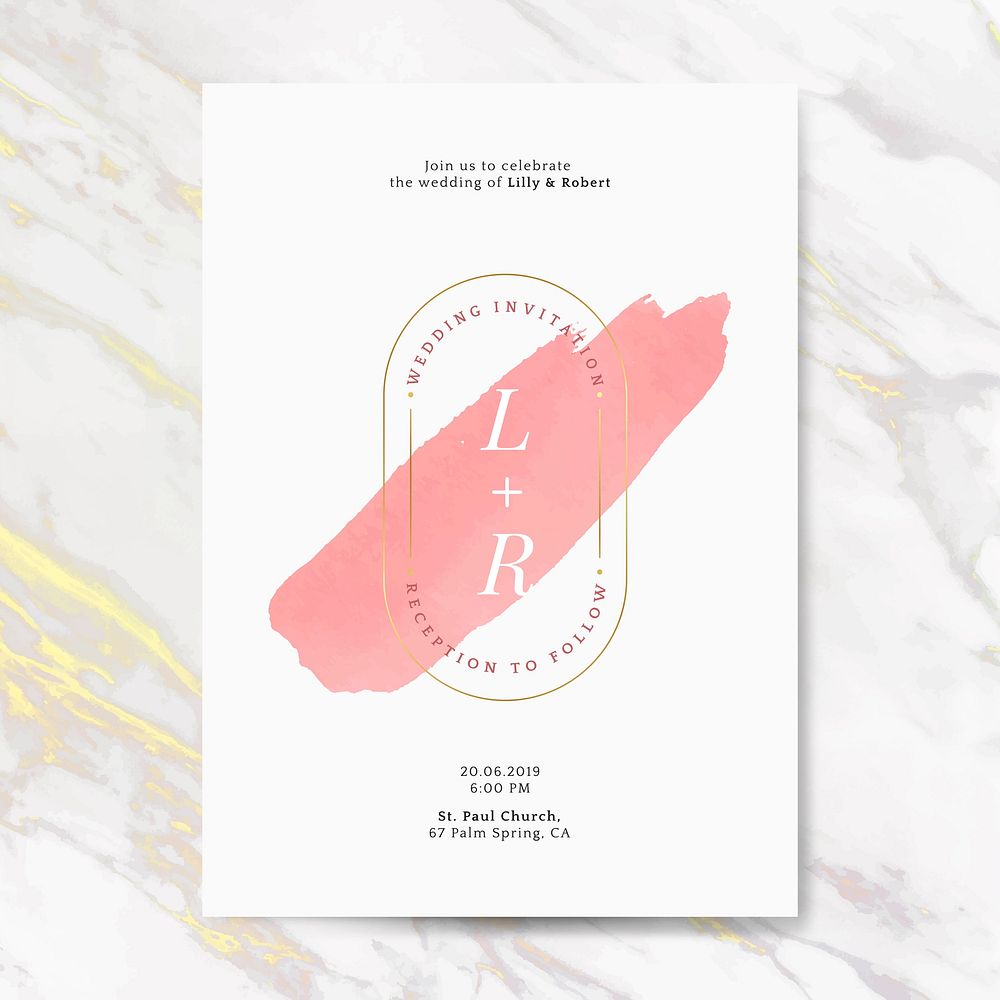 Pink wedding invitation card vector