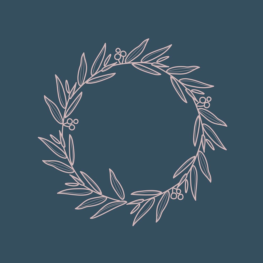 Wreath logo frame clipart, aesthetic botanical design psd