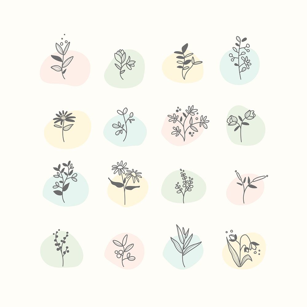 Set of hand drawn botanical elements vector
