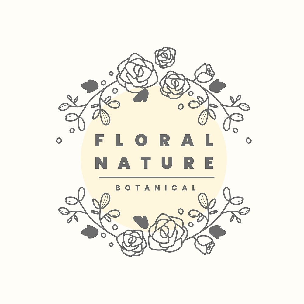 Flower ornaments business logo template, botanical illustration vector