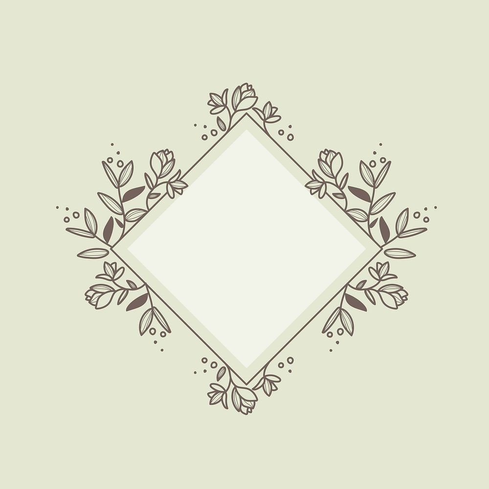 Flower logo frame clipart, botanical graphic element with blank space
