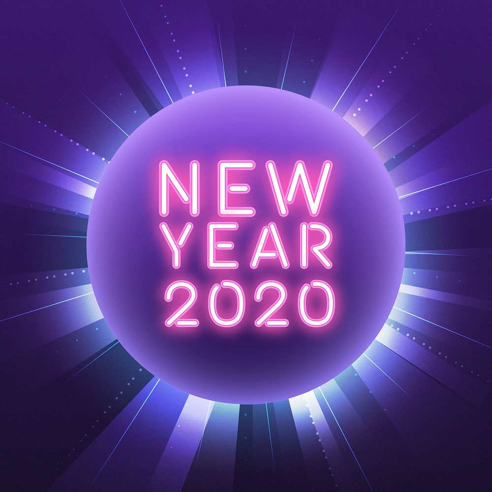 Pink new year 2020 neon sign vector