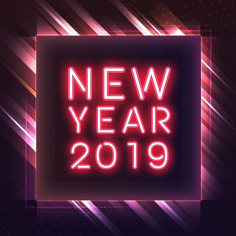 Red new year 2019 in a pink square neon sign vector