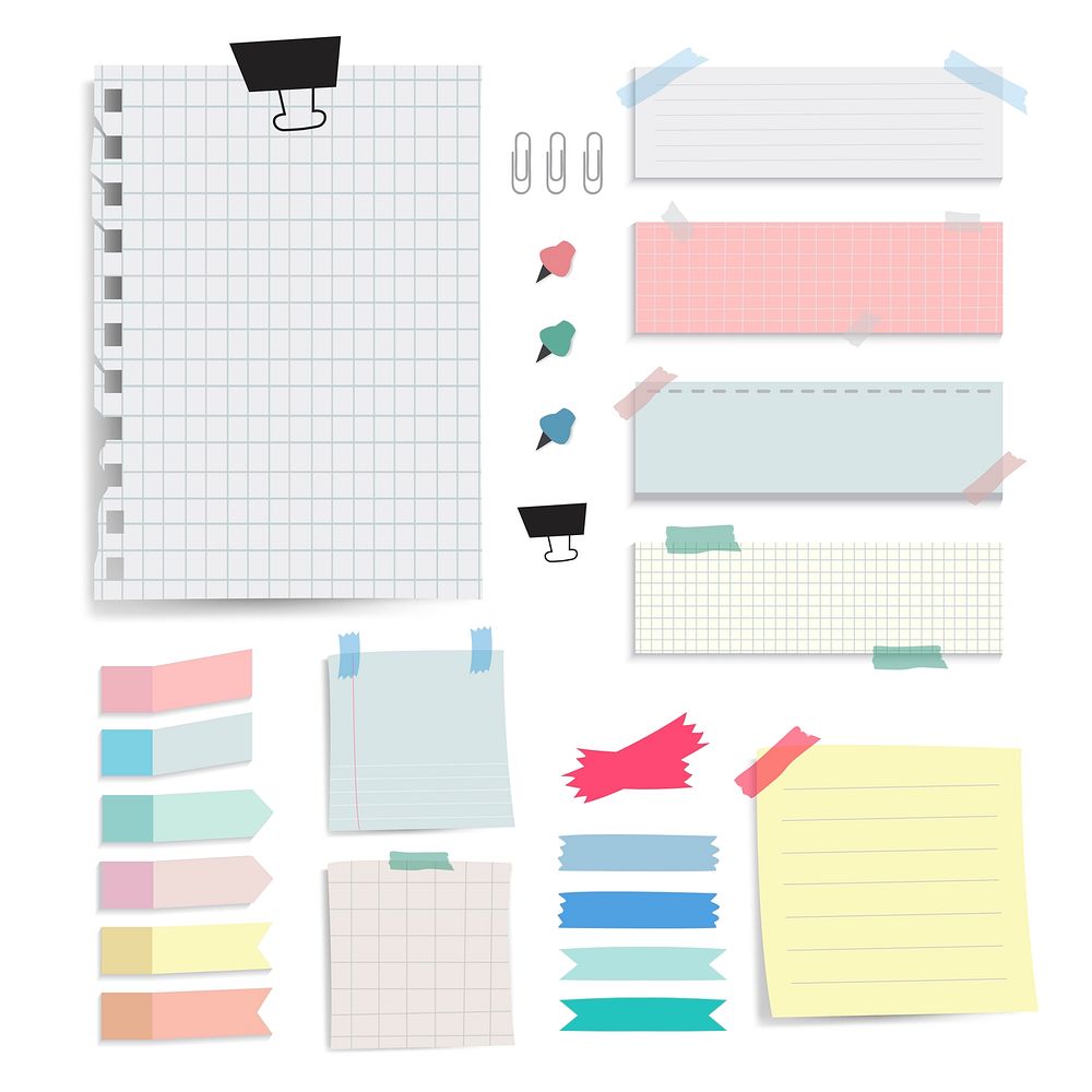 Colorful blank paper notes vector set