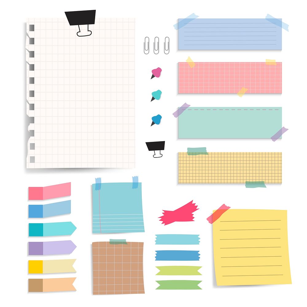 Colorful blank paper notes vector set