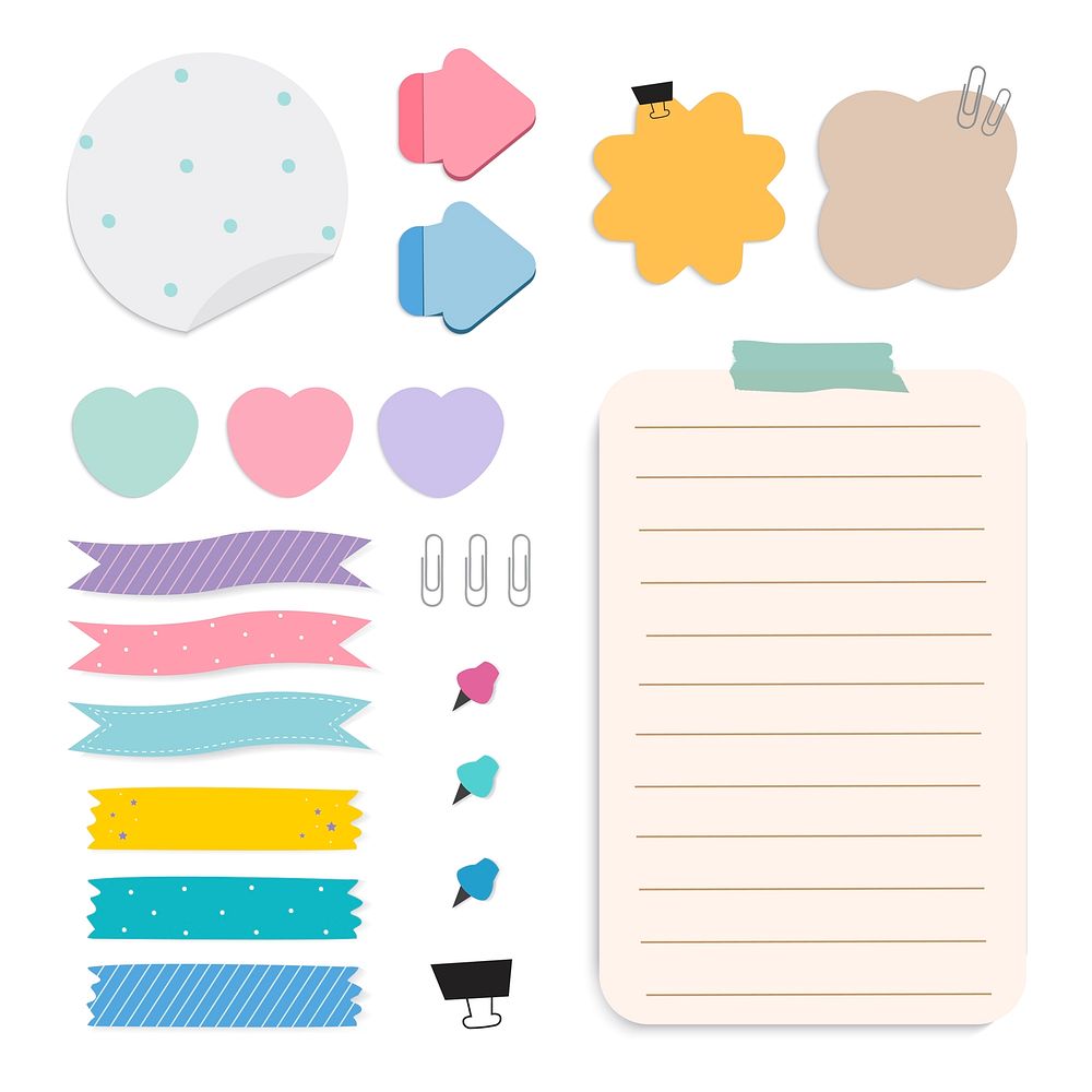 Colorful reminder paper notes vector set