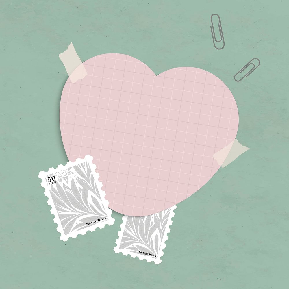 Blank heart shape notepaper set with sticky tape on textured background