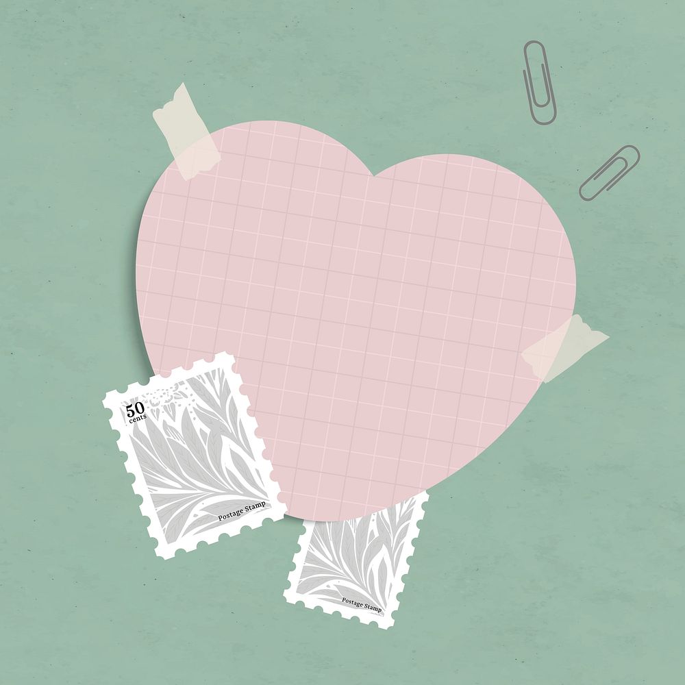 Blank heart shape notepaper set with sticky tape on textured background