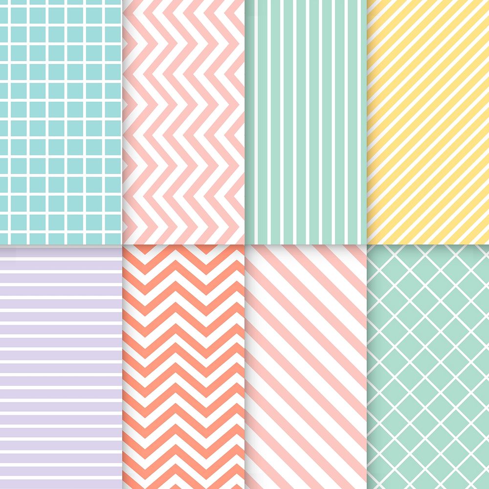 Pastel mixed seamless pattern vector set