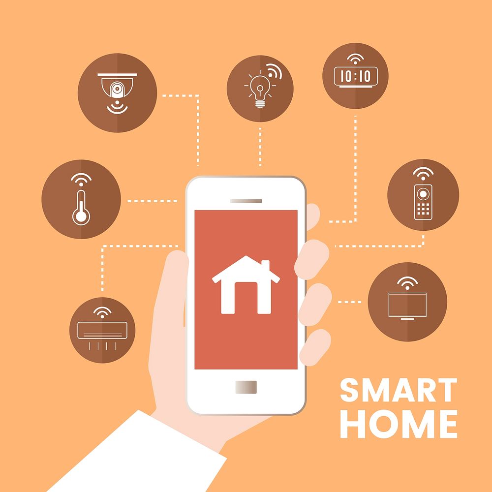 Smart home controlled by phone infographic vector