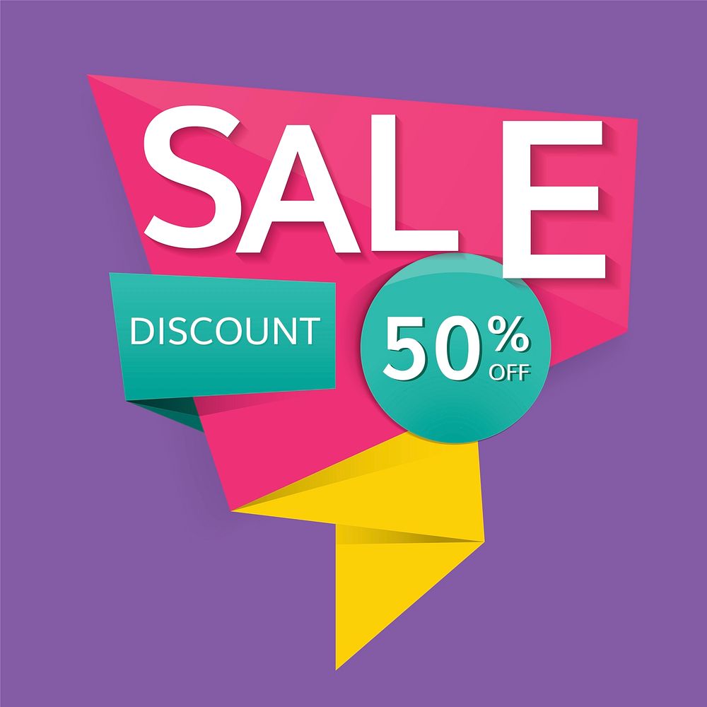 Colorful 50% off shop sale discount promotion badge vector