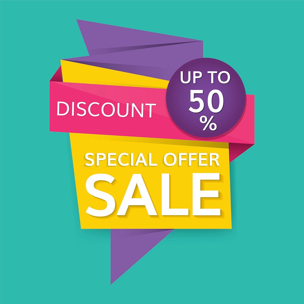 Colorful 50% discount off shop special offer sale promotion badge vector