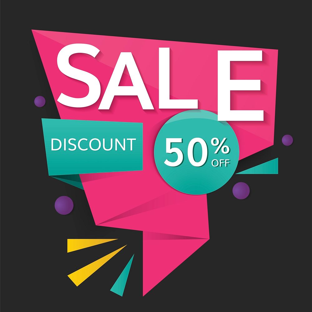 Colorful 50% off shop sale discount promotion badge vector