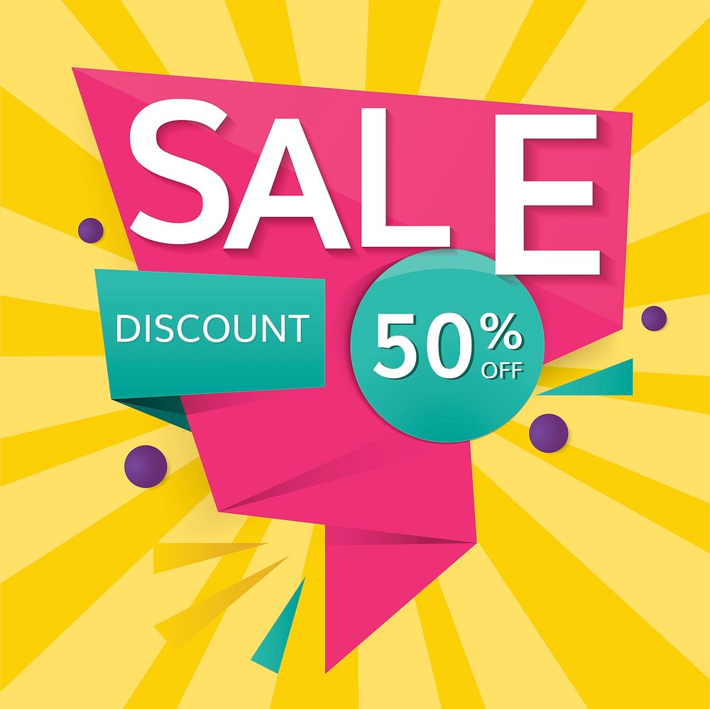 Colorful 50% discount off shop sale promotion badge vector