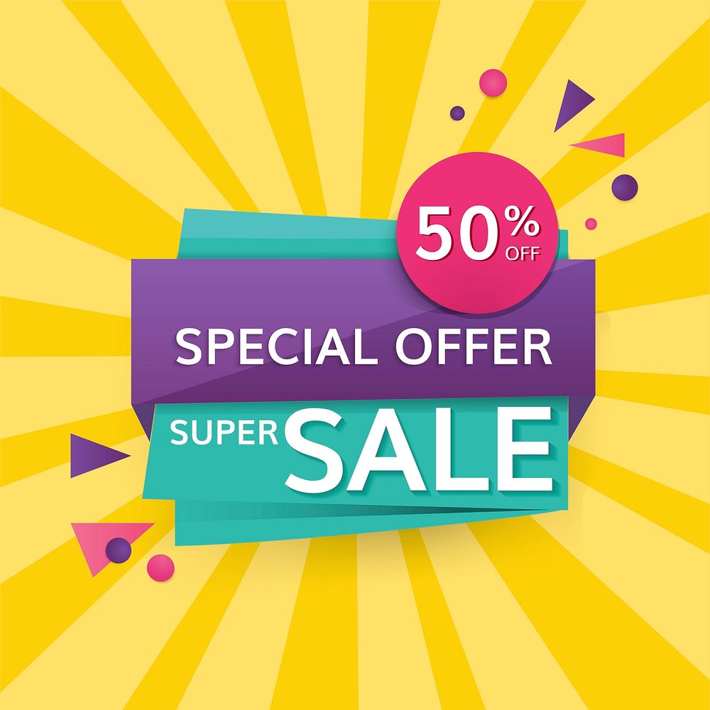 Colorful 50% off shop special offer super sale promotion badge vector