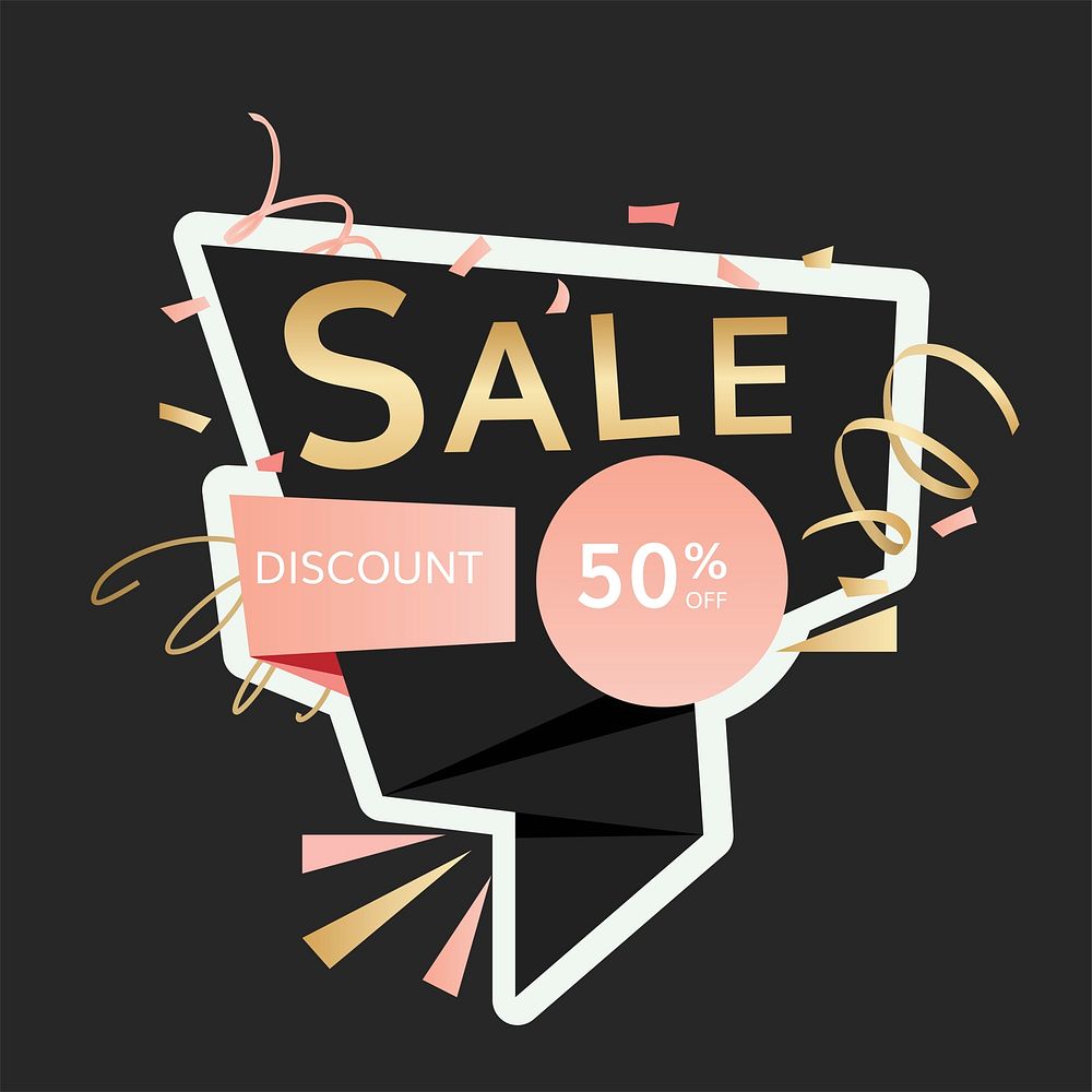 50% off shop sale discount promotion badge vector