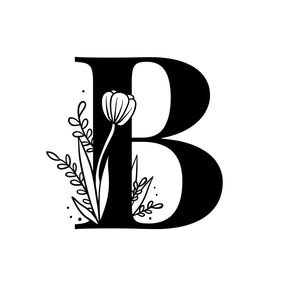 Letter B script psd floral alphabet