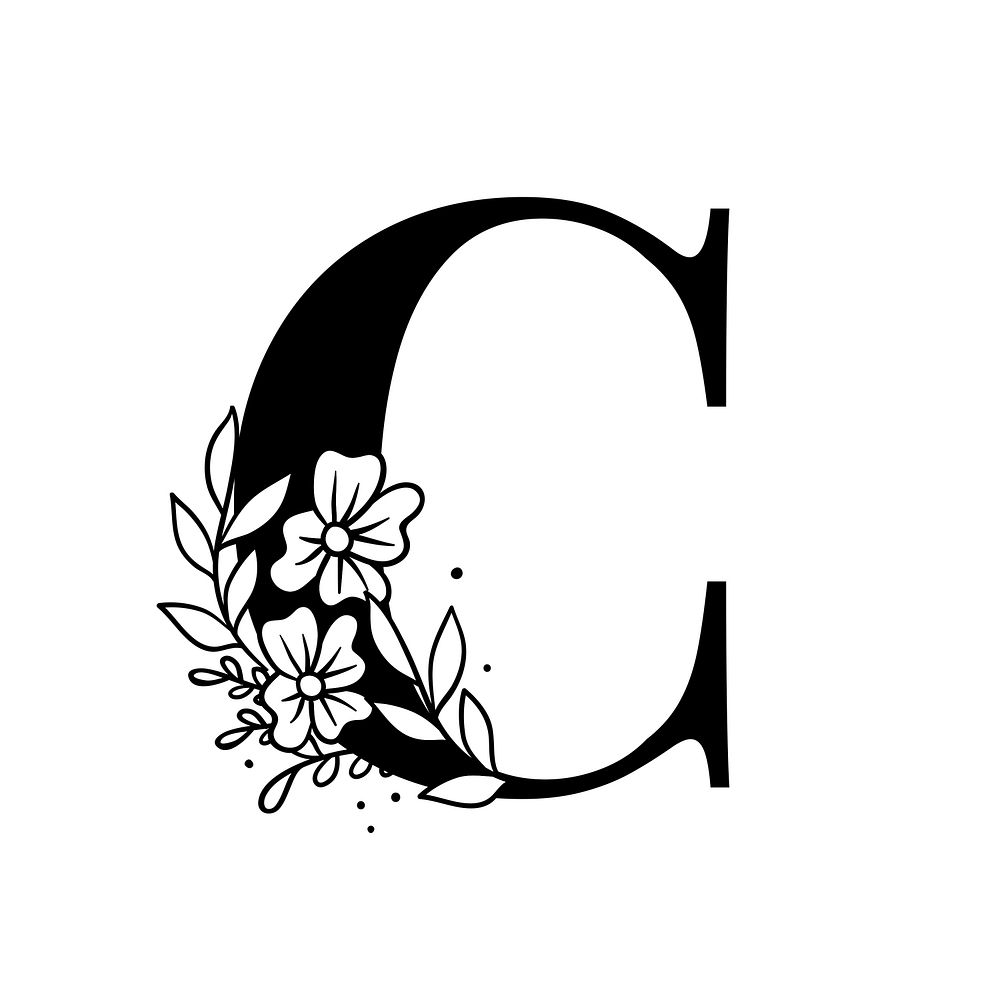 Letter C script psd floral alphabet