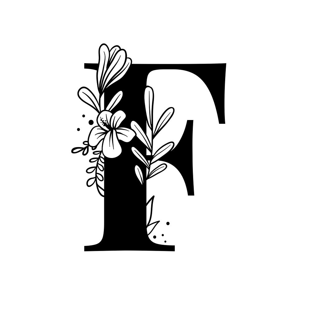 Letter F script psd floral alphabet