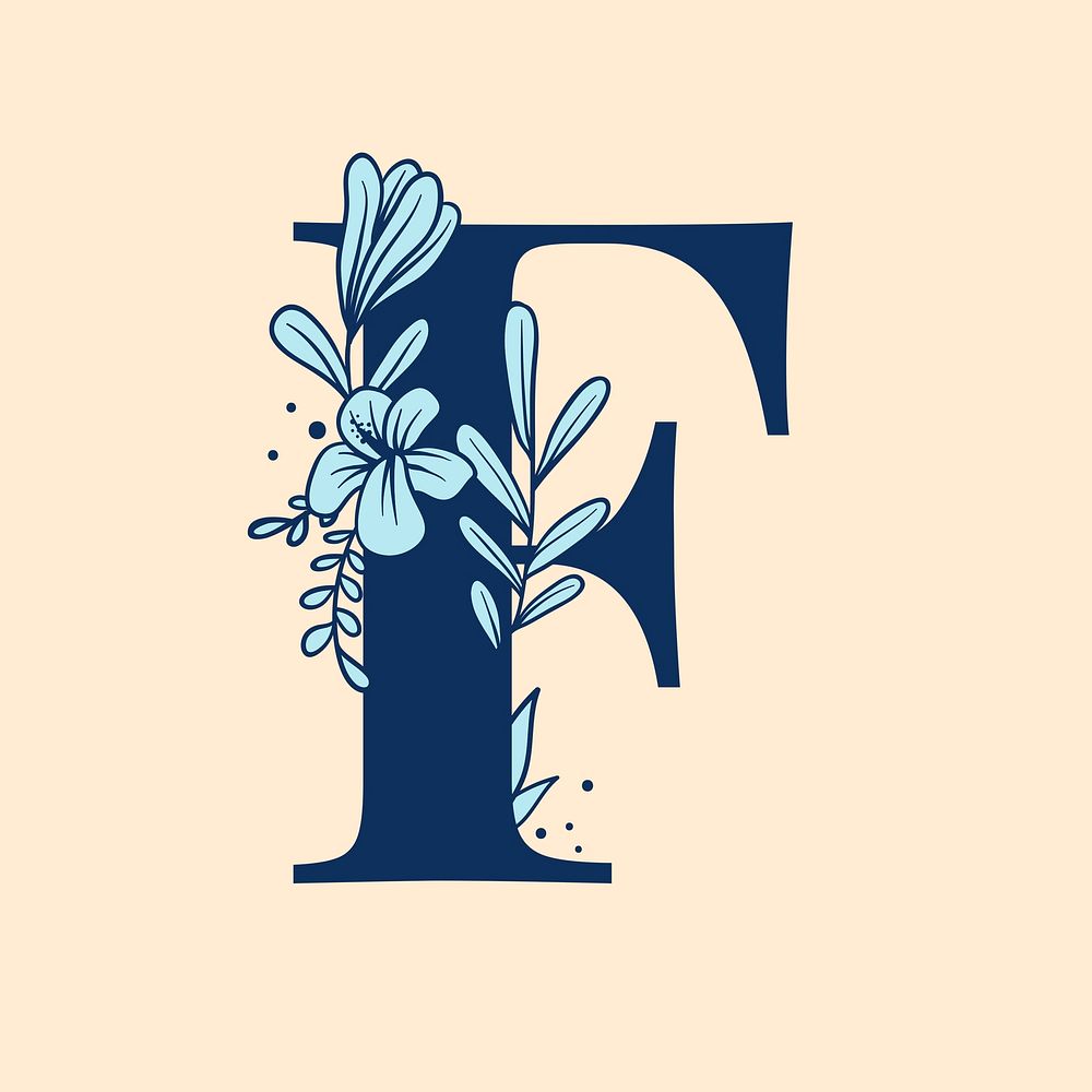Letter F floral font typography psd