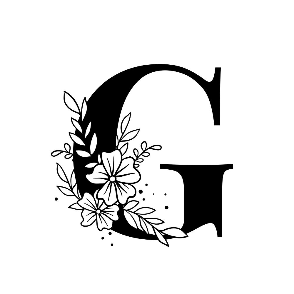 Letter G script psd floral alphabet