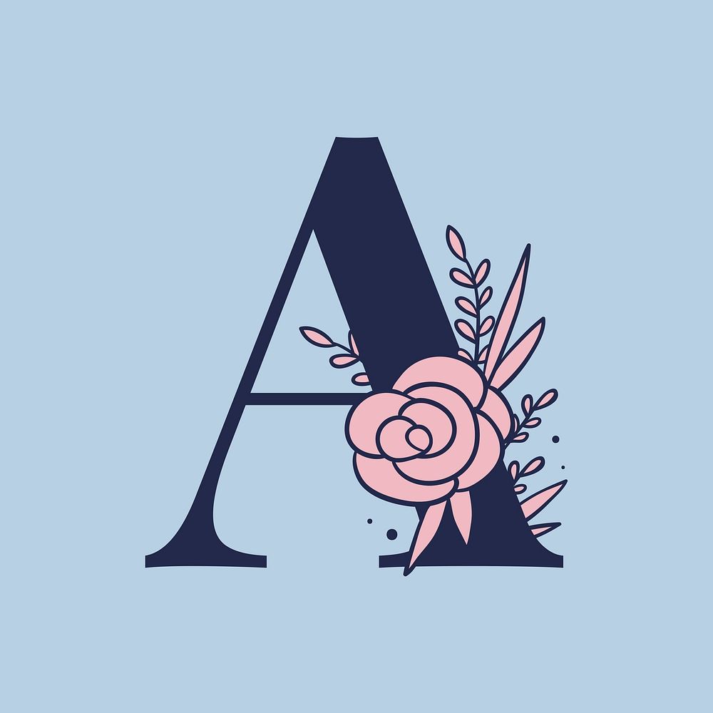 Floral letter A psd alphabet typography