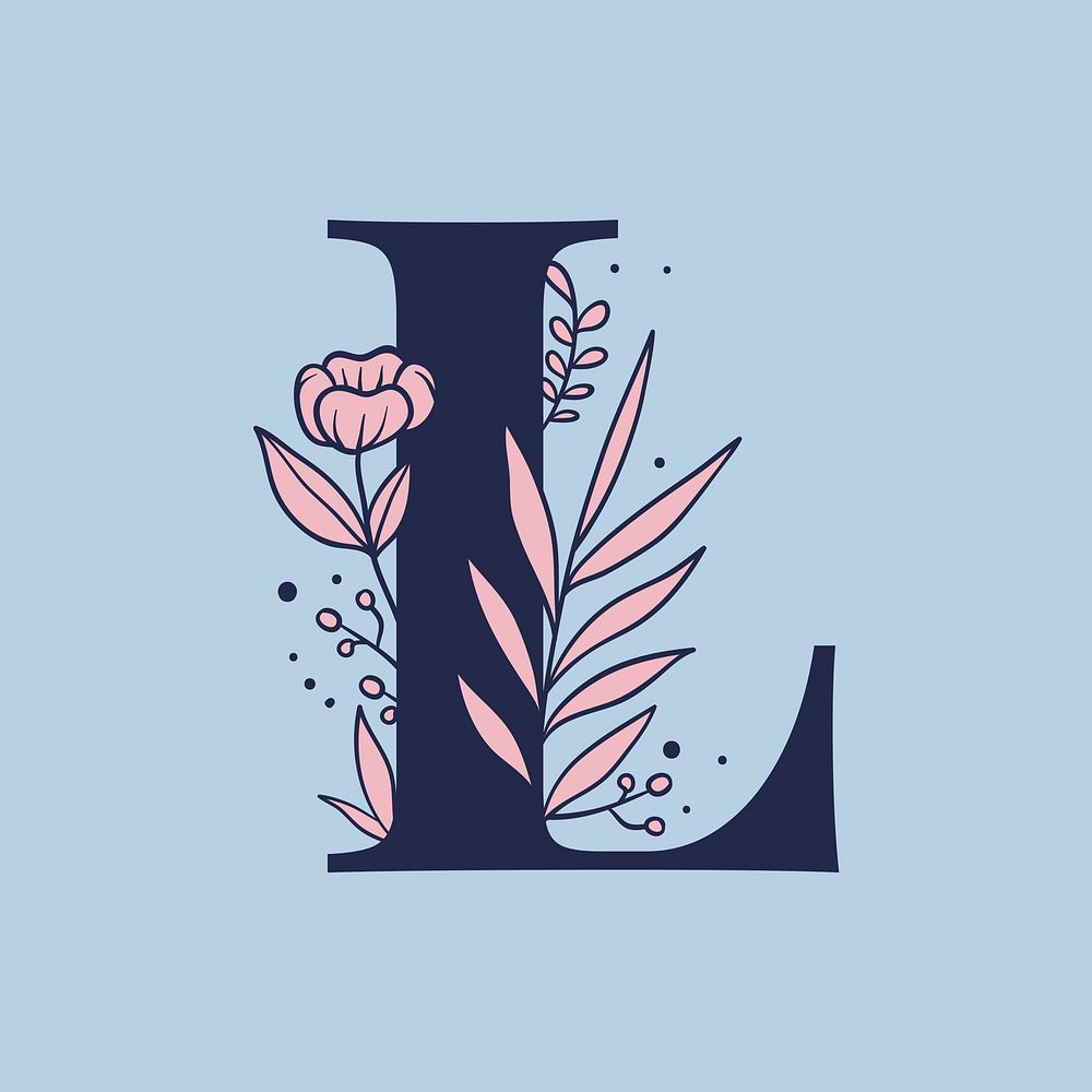 Floral letter L psd alphabet typography