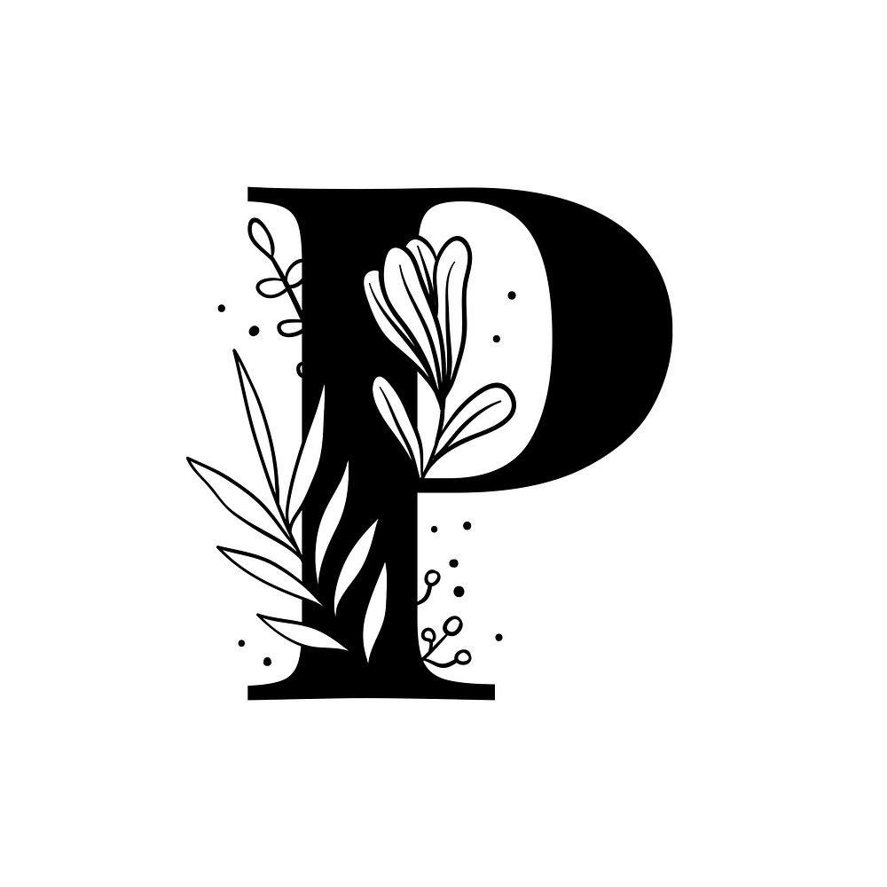 Letter P script psd floral alphabet