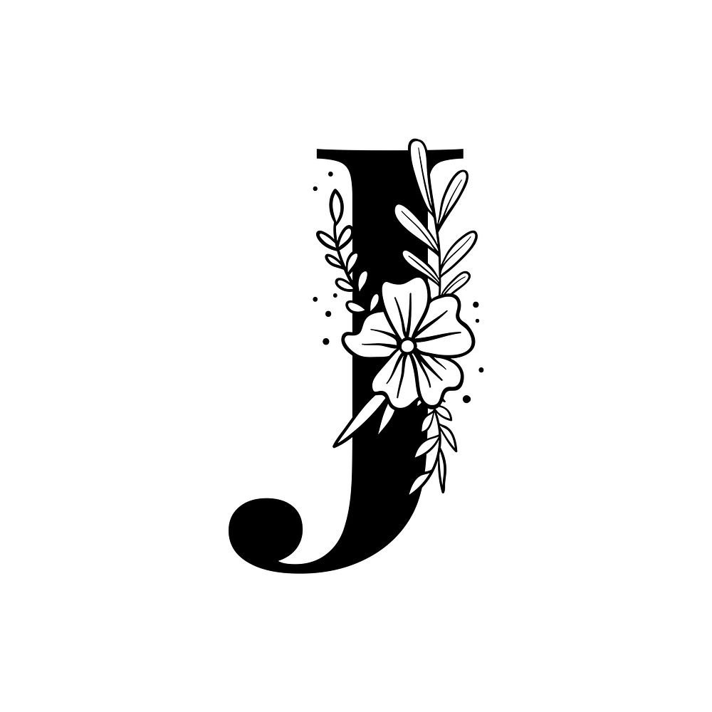 Letter J script psd floral alphabet