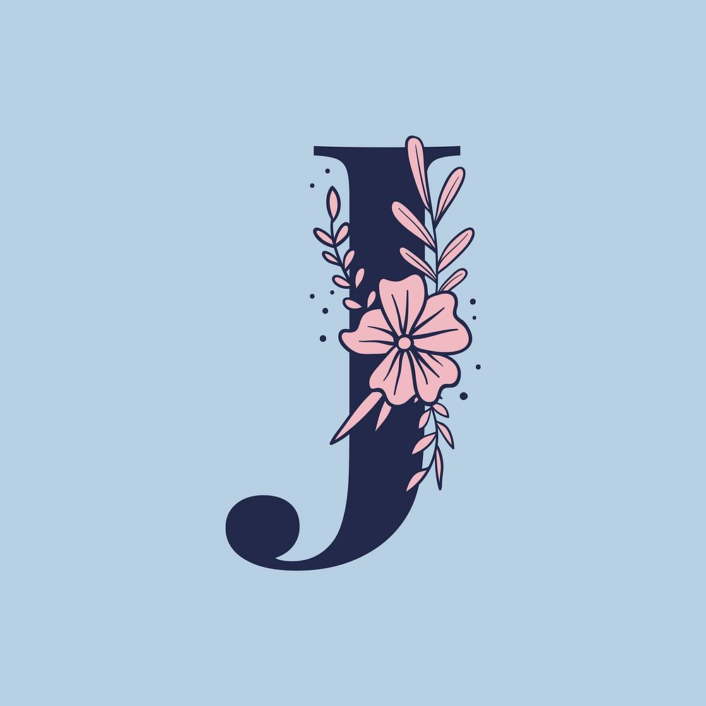 Floral letter J psd alphabet typography