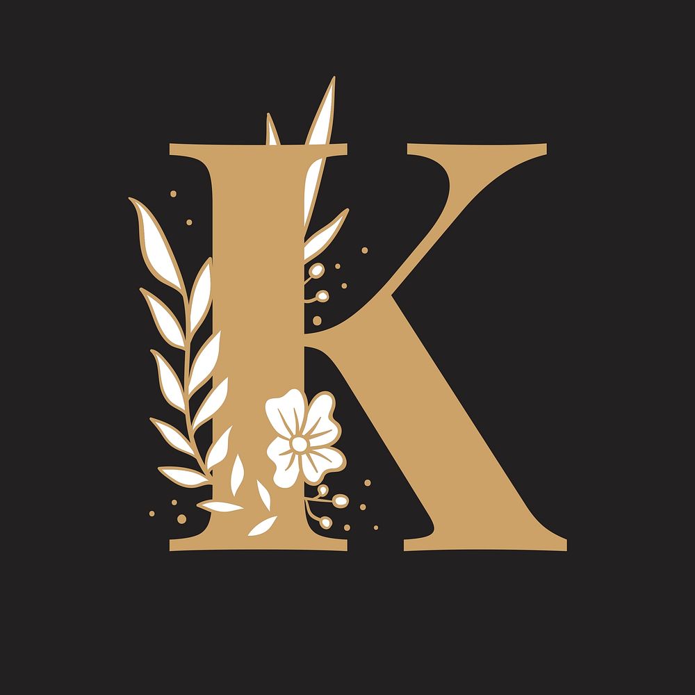 Floral letter K font typography psd